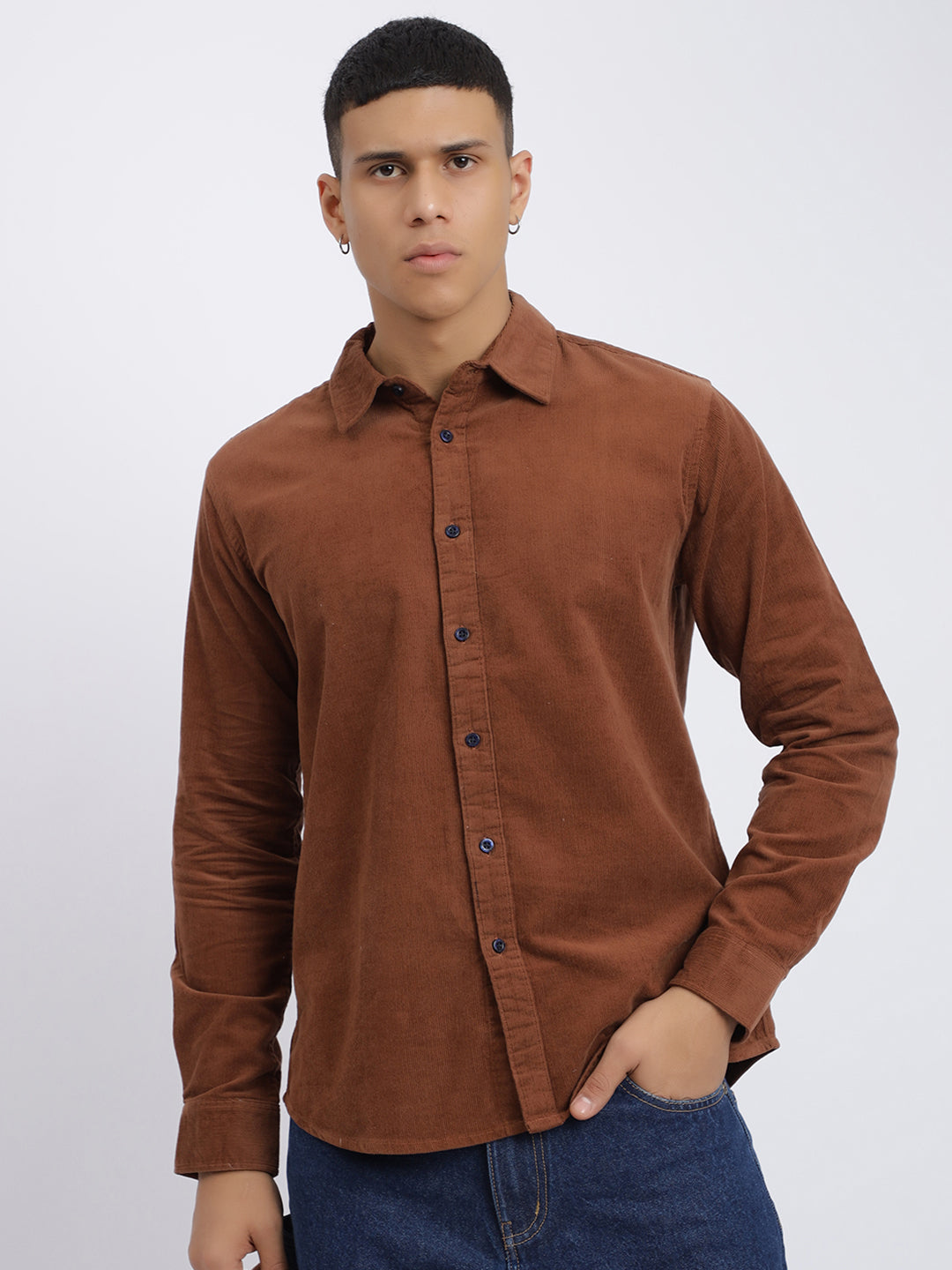 Men Rust Regular Fit Corduroy Casual Shirt