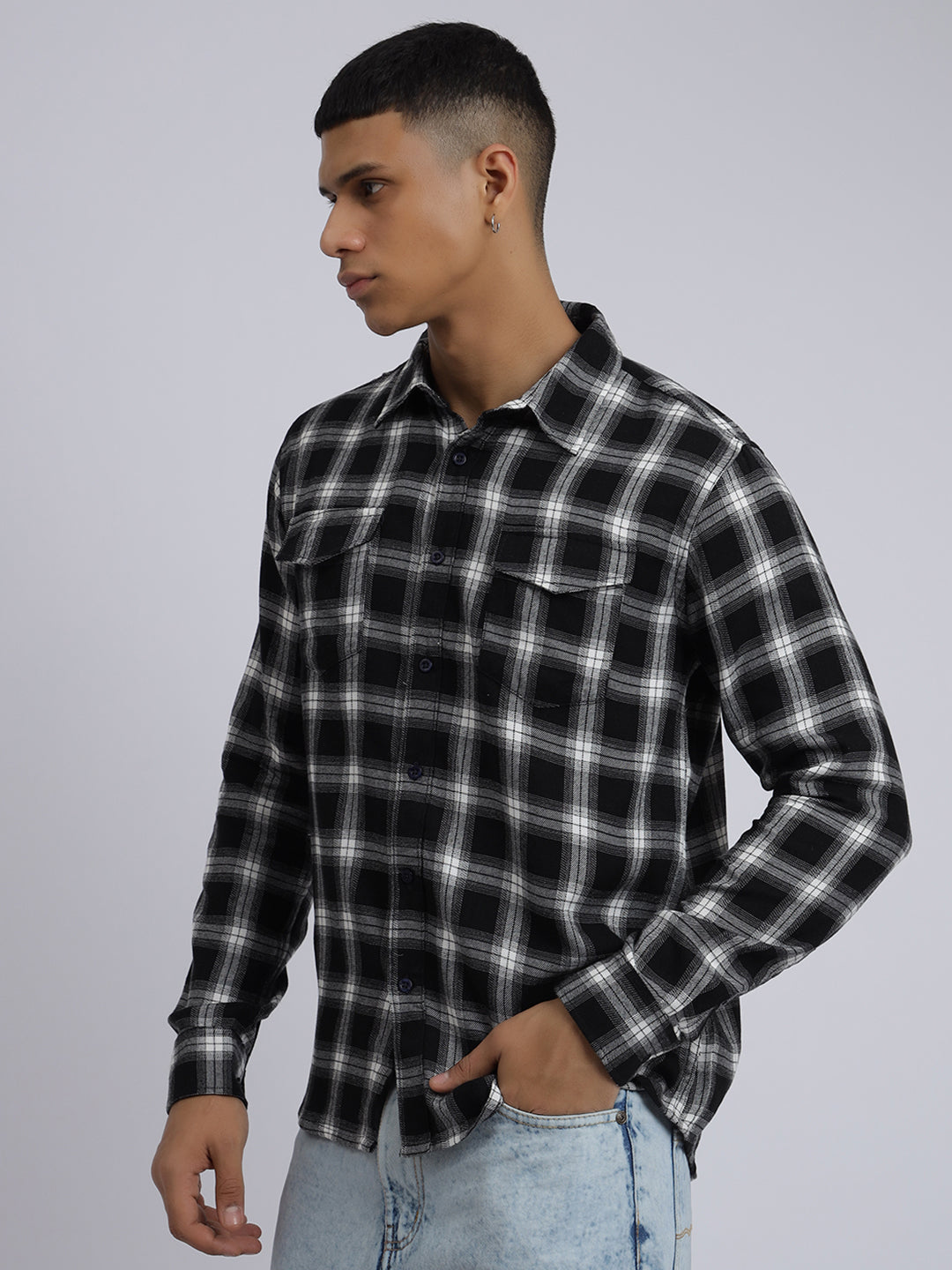 Men Black Regular Fit Buffalo Checks Flannel Shirt