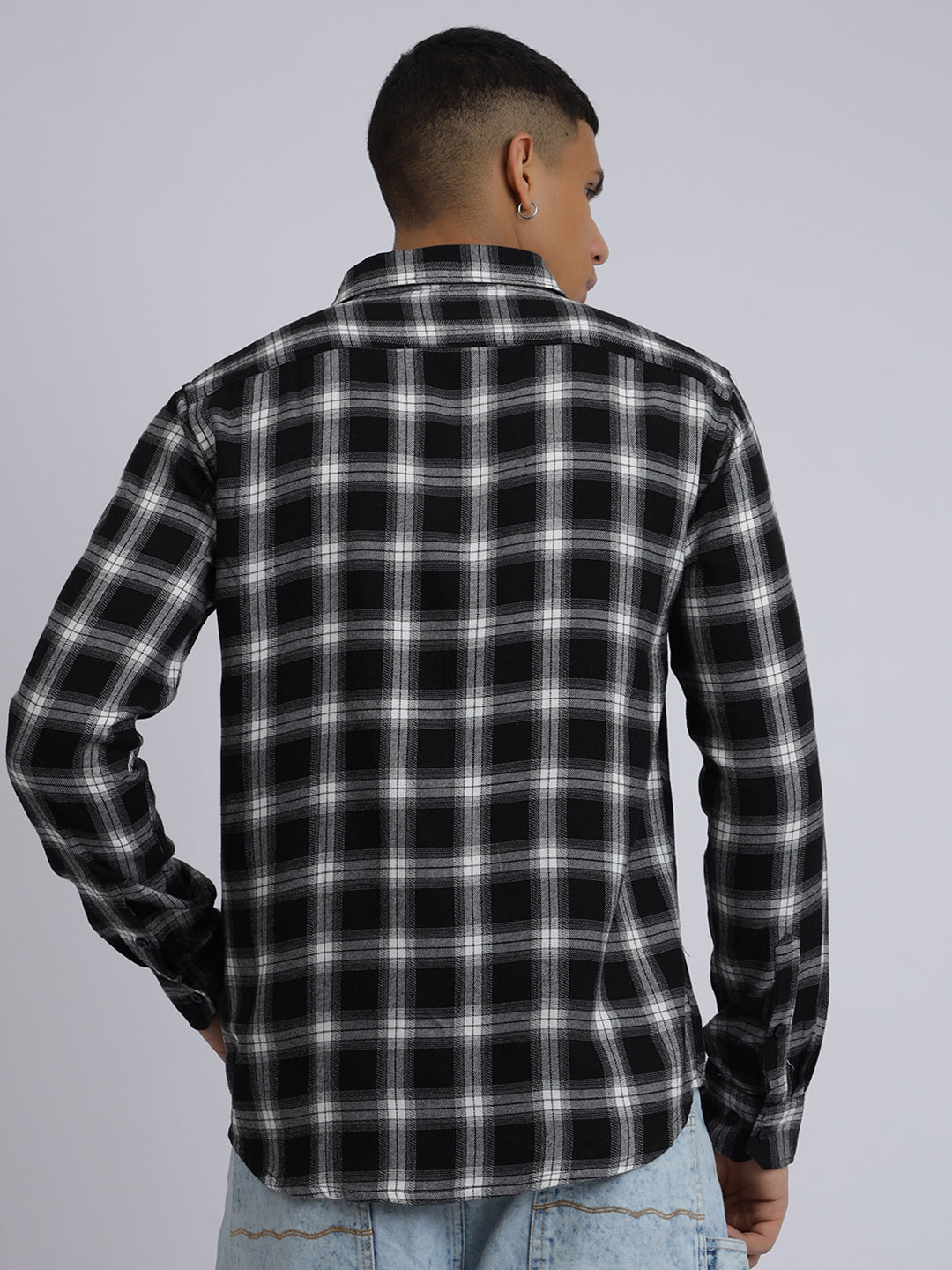 Men Black Regular Fit Buffalo Checks Flannel Shirt