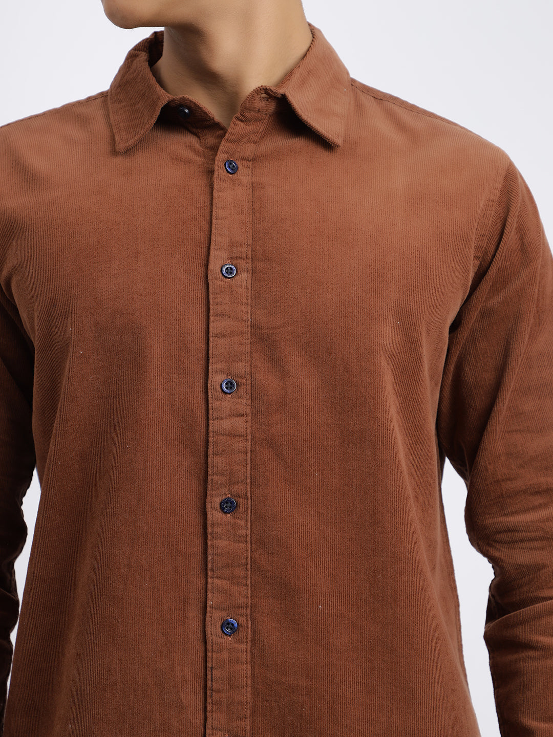 Men Rust Regular Fit Corduroy Casual Shirt