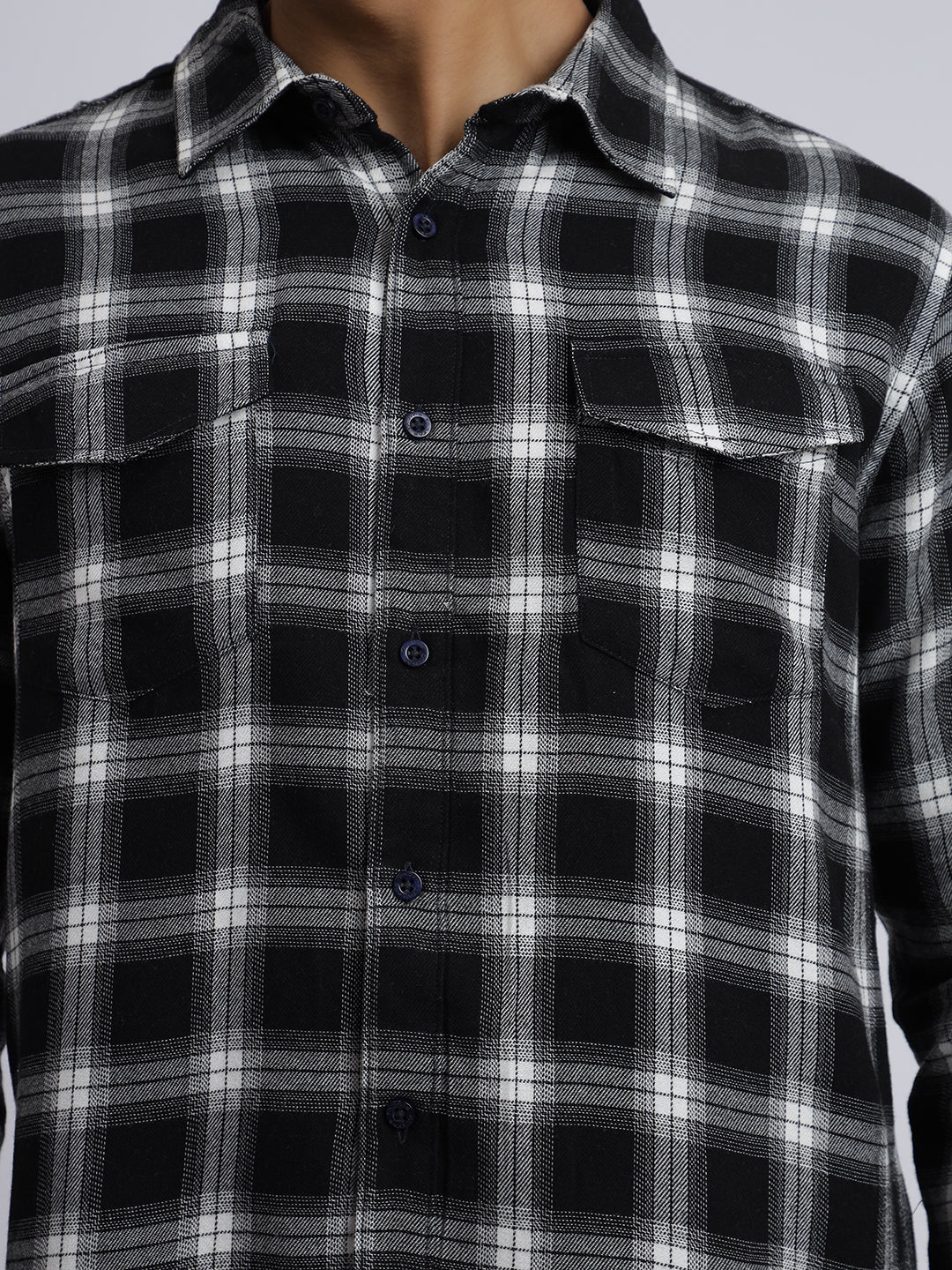 Men Black Regular Fit Buffalo Checks Flannel Shirt