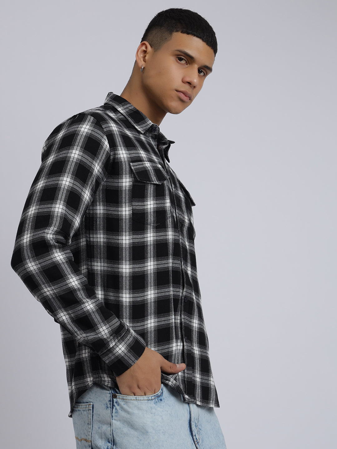 Men Black Regular Fit Buffalo Checks Flannel Shirt