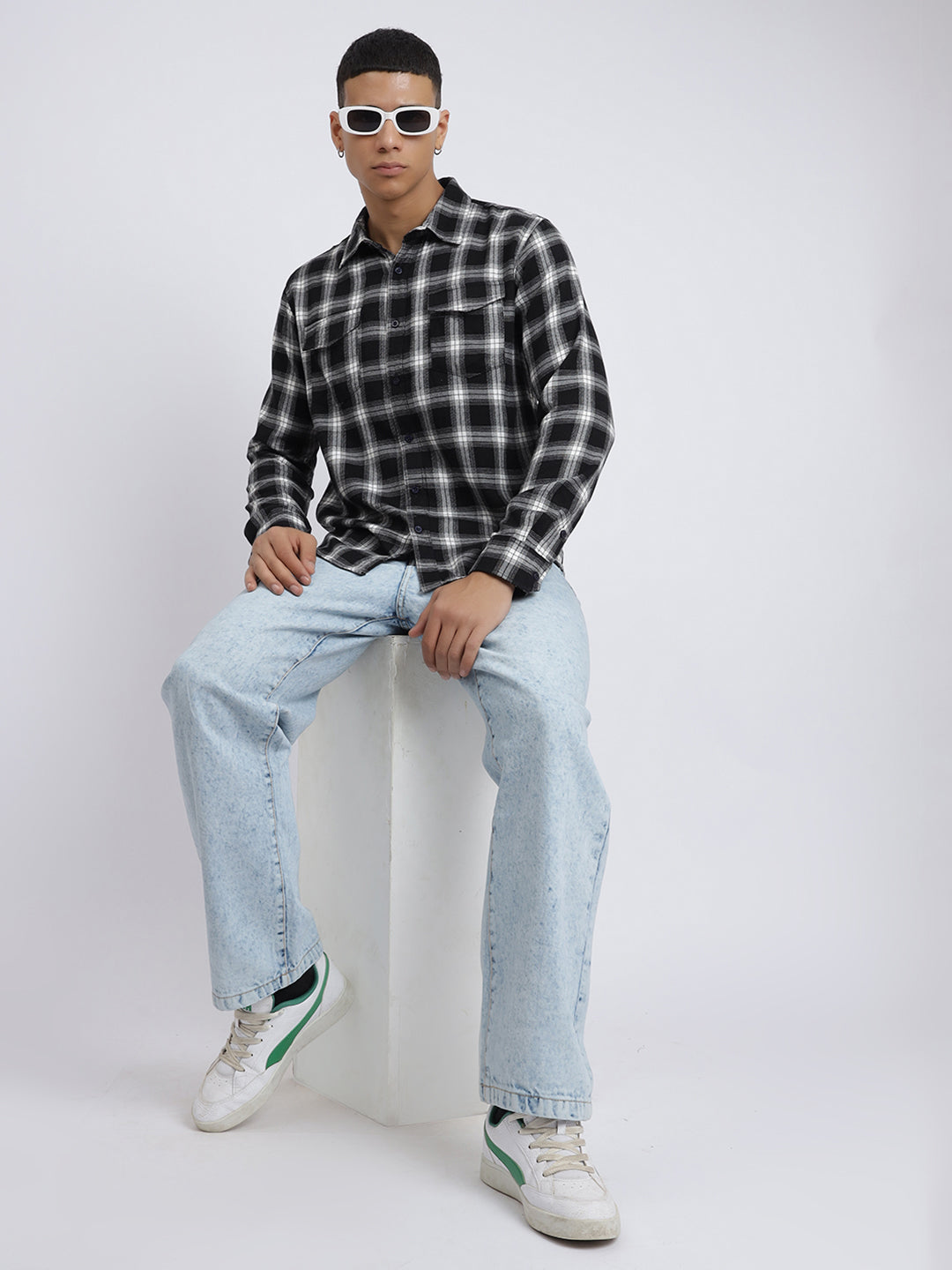 Men Black Regular Fit Buffalo Checks Flannel Shirt