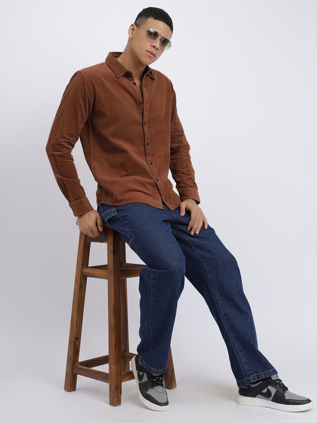 Men Rust Regular Fit Corduroy Casual Shirt