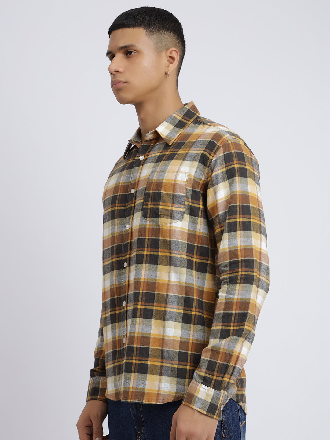 Men Rust Regular Fit Tartan Checks Casual Shirt