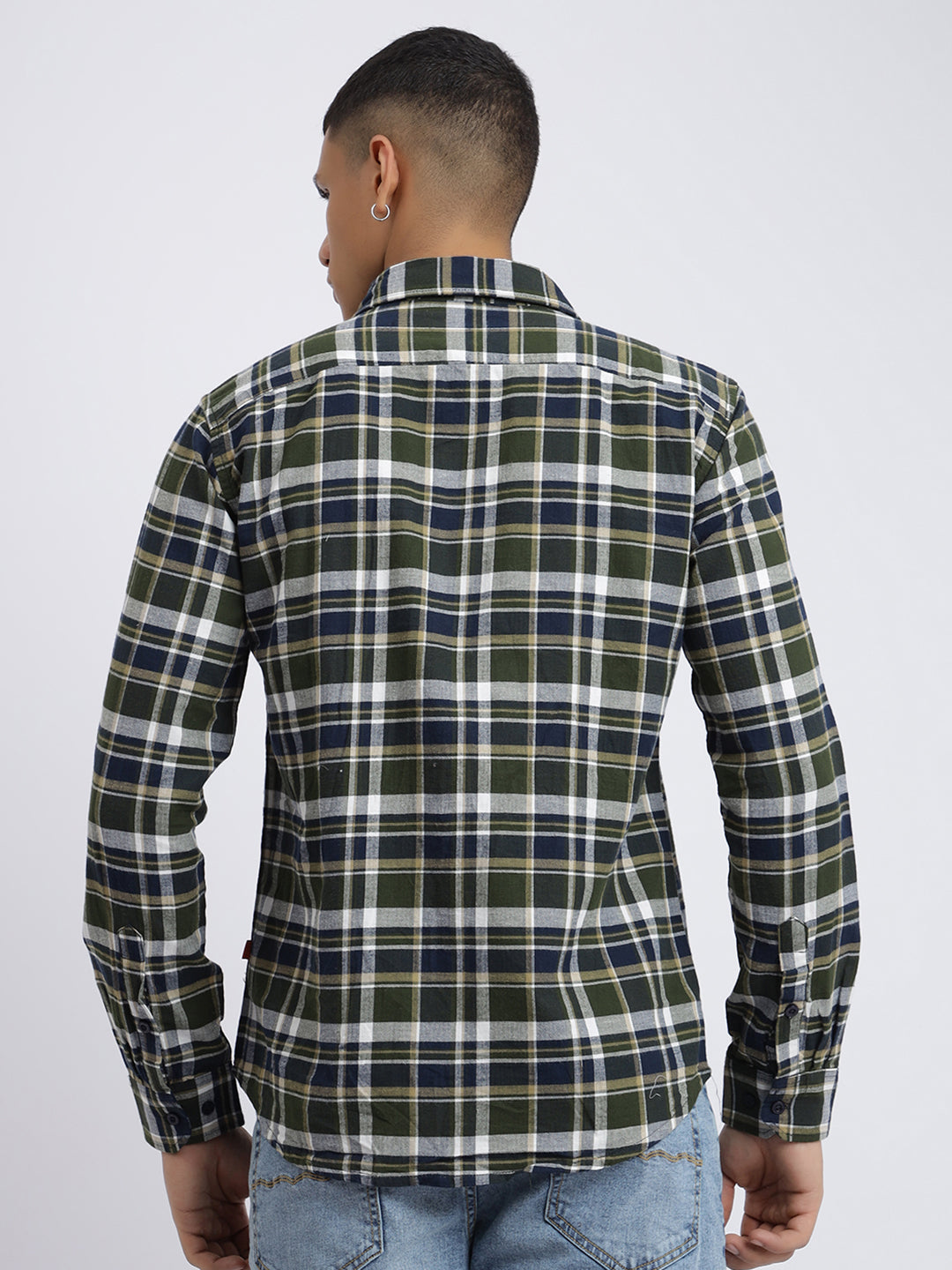 Men Forest Grid Flannel Shirt – Green & Navy Checkered