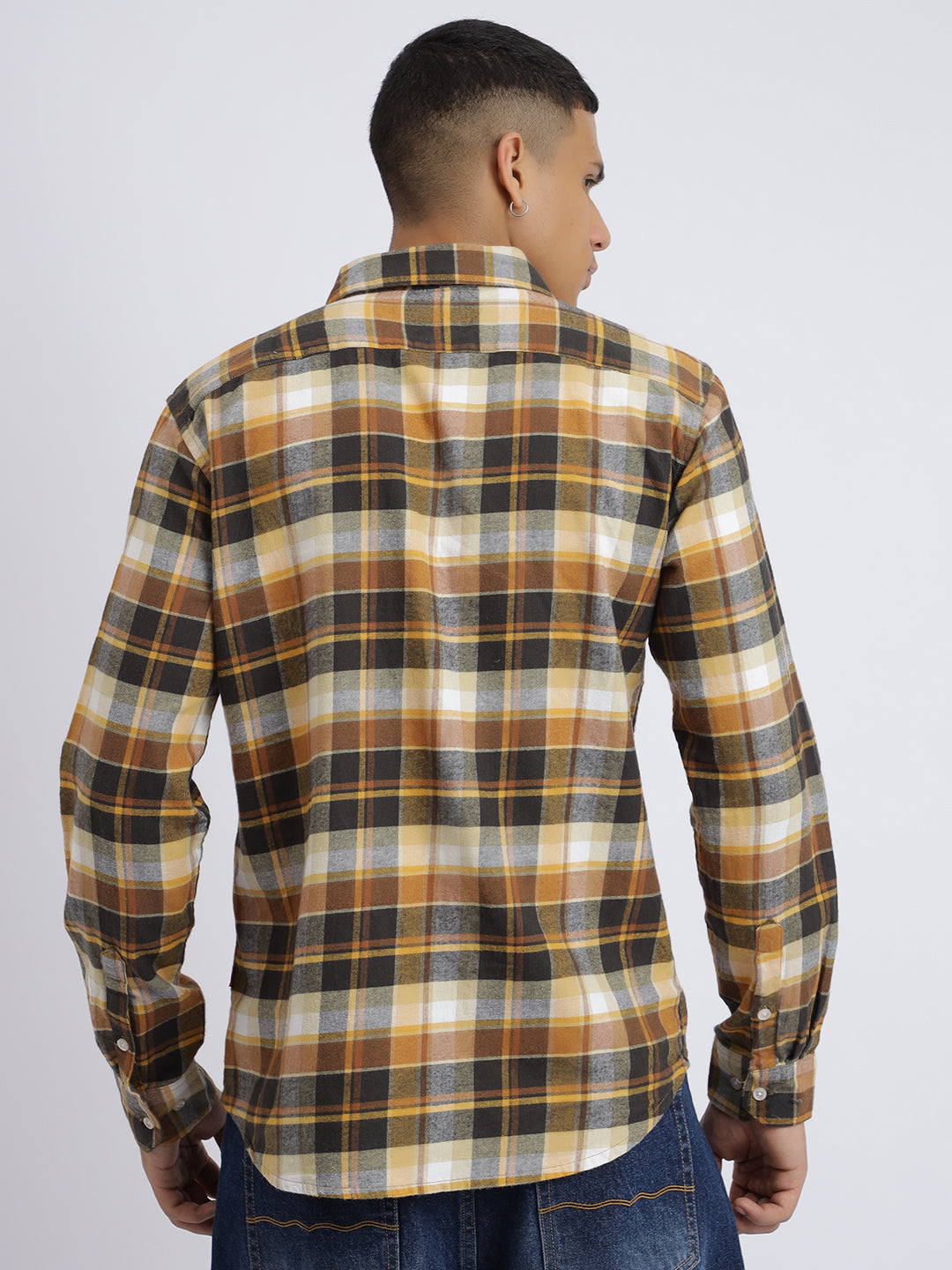 Men Rust Regular Fit Tartan Checks Casual Shirt