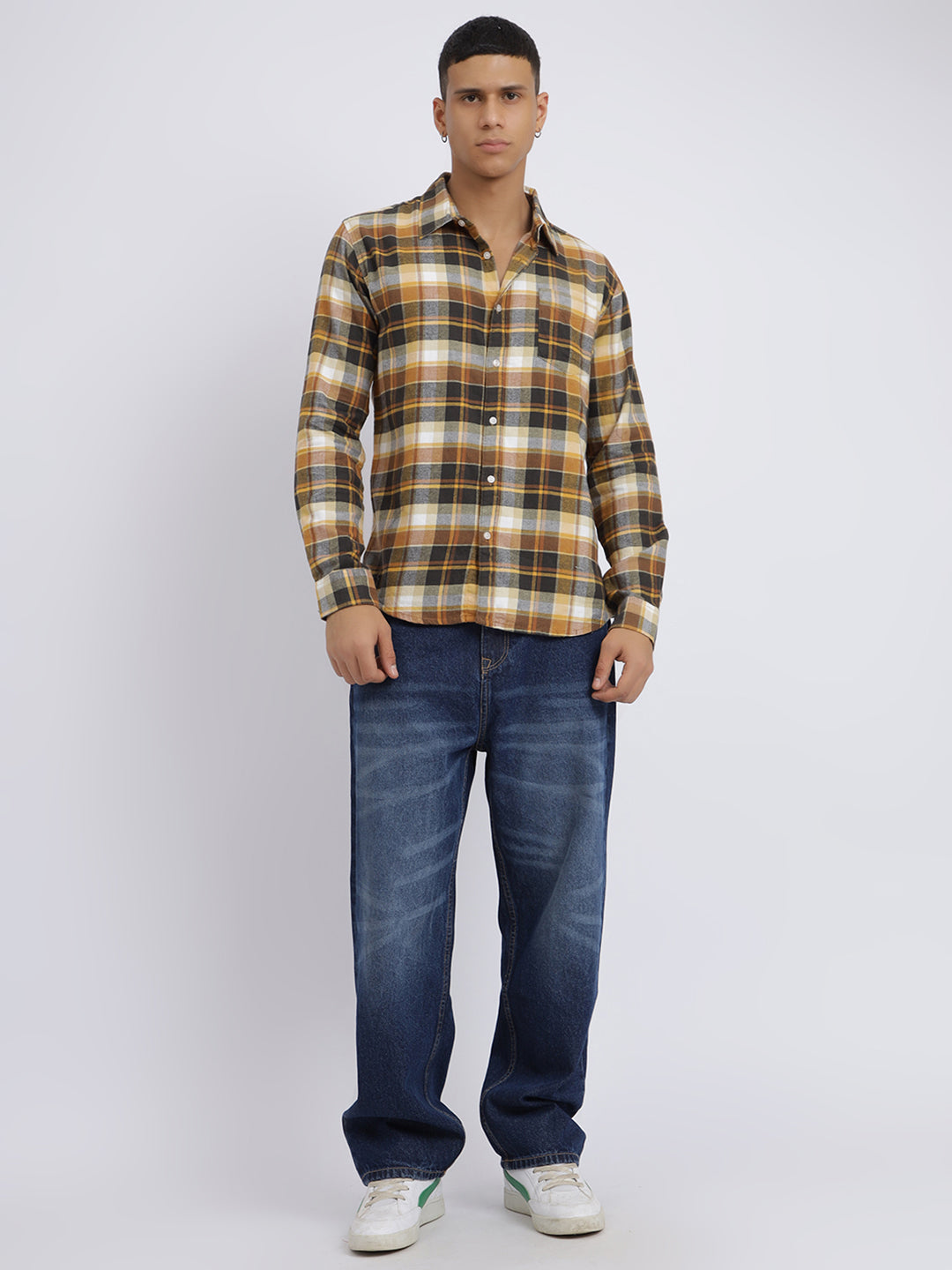 Men Rust Regular Fit Tartan Checks Casual Shirt