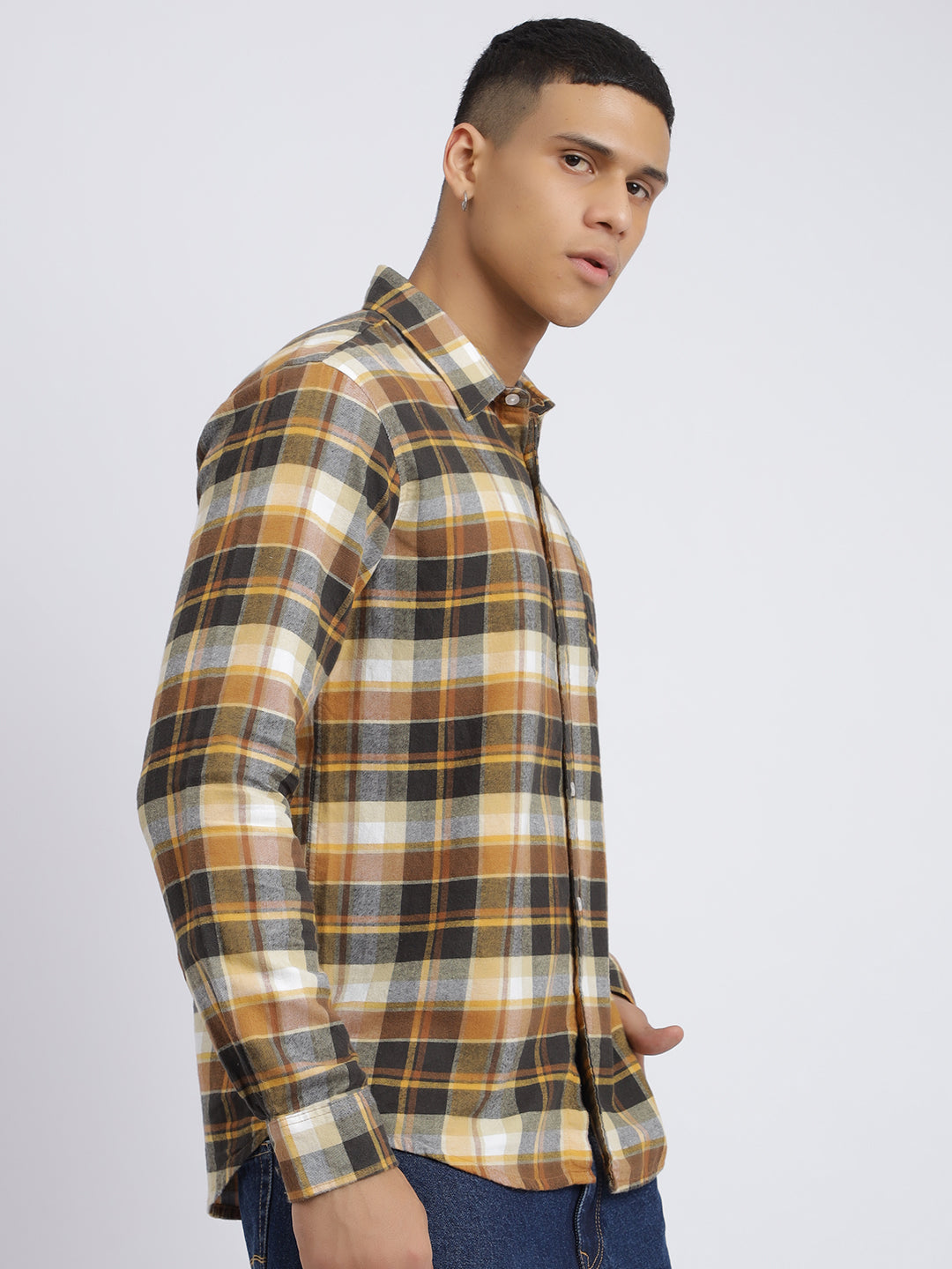 Men Rust Regular Fit Tartan Checks Casual Shirt